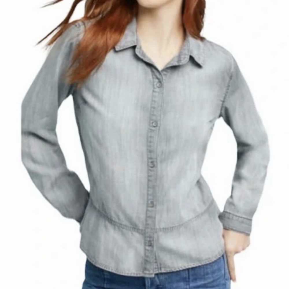Anthropologie Grey Chambray Peplum Top